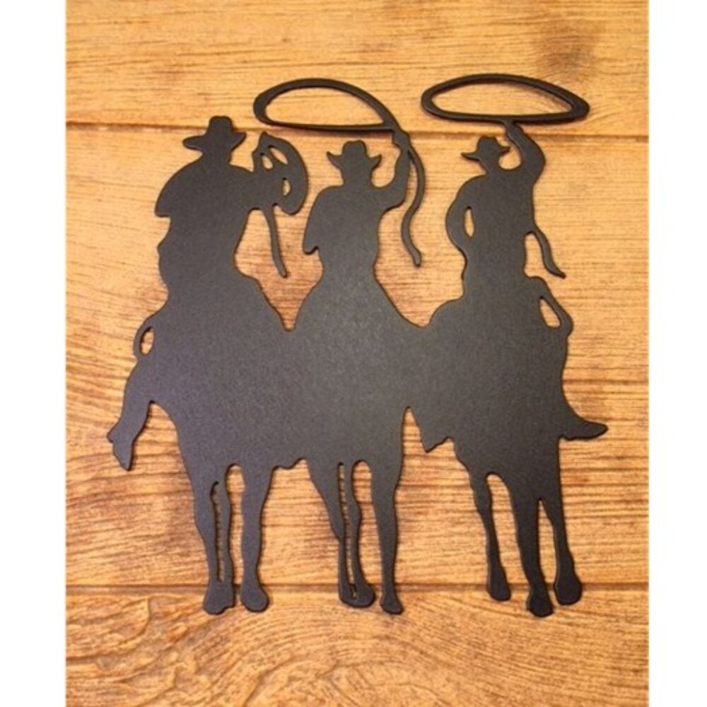 Large Metal Cut Out - 3 Cowboy Black Silhouette 12" tall by 10" wide 12112